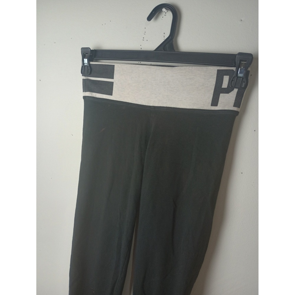 Victorias Secret PINK Foldover Waistband‎ Leggings Black Grey Y2K Logo Dog - Picture 3 of 10